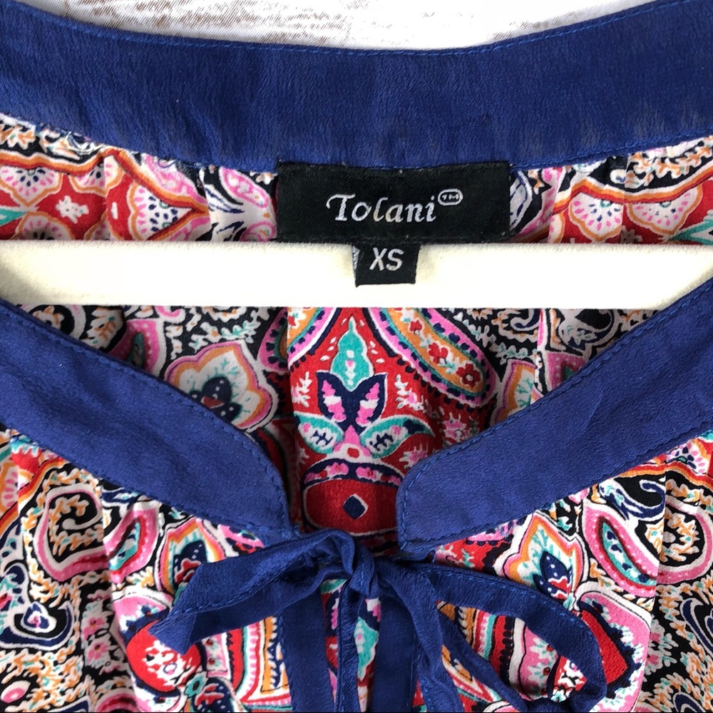 Tolani floral patchwork paisley silk boho top - Picture 4 of 8